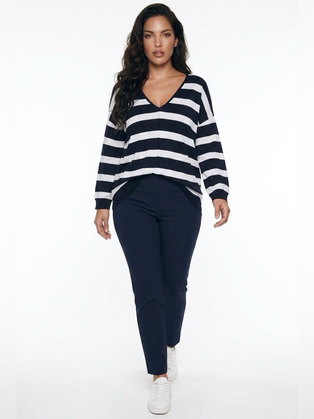 NorthStyle Striped Pullover Sweater Striped Navy White Large